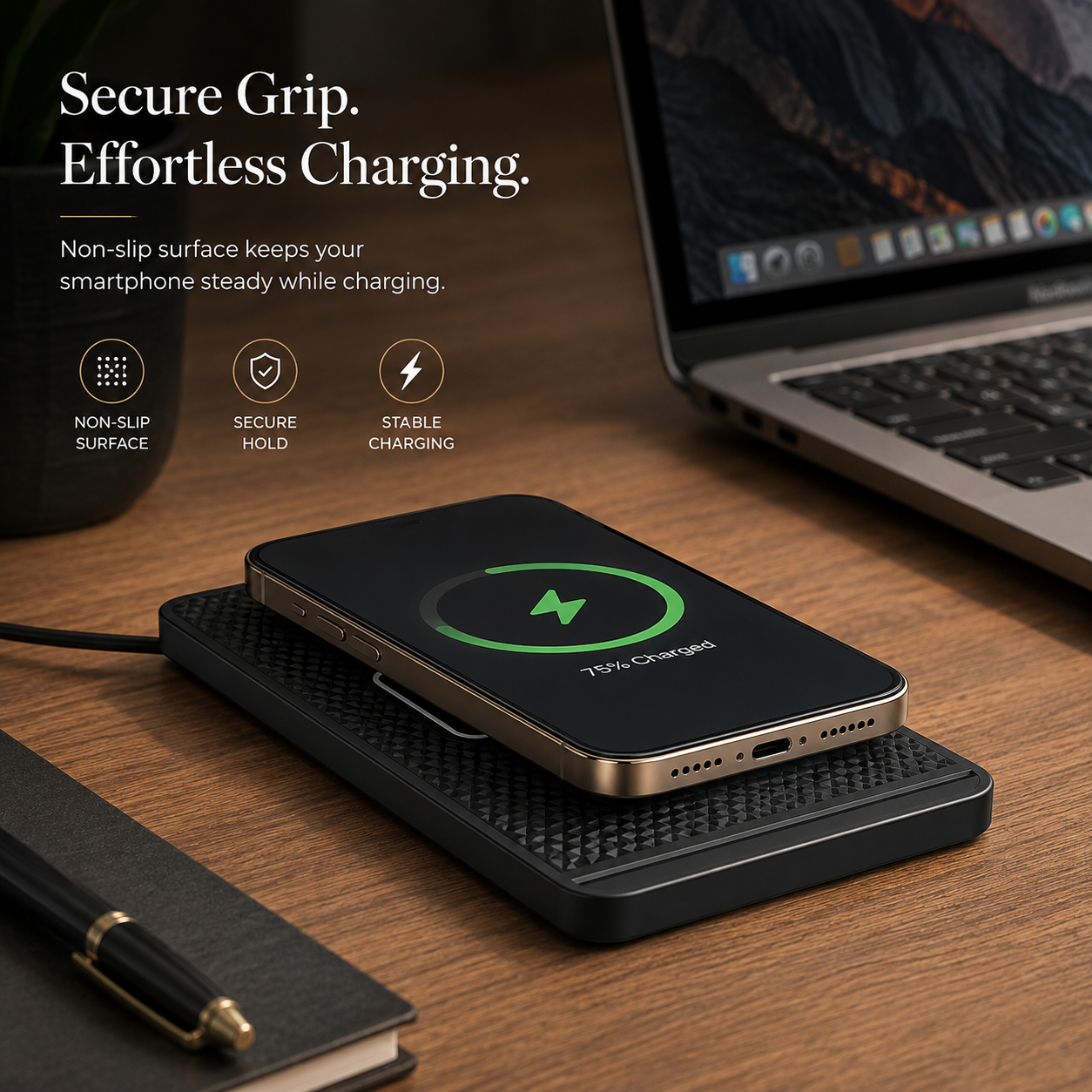 Premium Wireless Car Charger 15W Fast Wireless Charging Dashboard Phone Charging Pad Anti-Slip Silicone Cradle Dock Compatible with iPhone