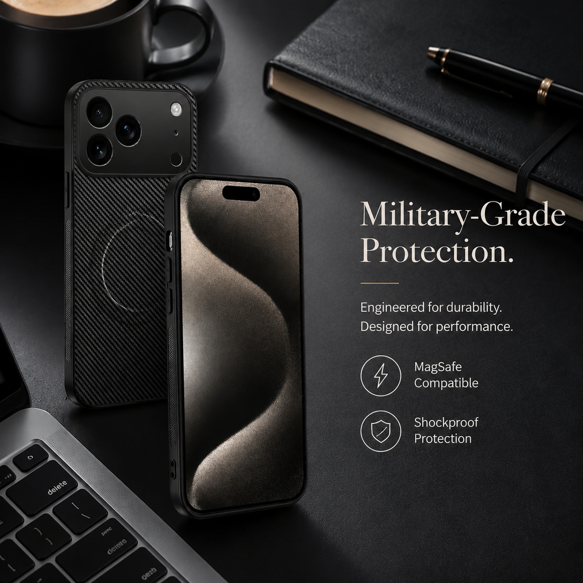 Premium iPhone Case MagSafe Compatible Luxury Carbon Fiber Leather Protective Cover Ultra Thin Magnetic Wireless Charging Shockproof Slim Full Coverage