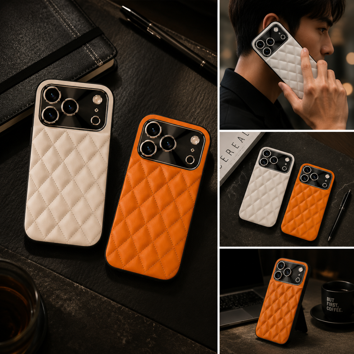 Premium iPhone Case Argyle Pattern PU Leather Protective Cover Shockproof Camera Lens Protection Anti Scratch Anti Fingerprint Slim Full Coverage