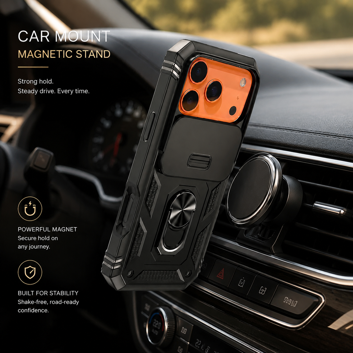 Premium iPhone Case Magnetic Armor Shockproof Protective Cover 360 Degree Rotating Ring Holder Camera Lens Protection Anti Scratch Full Coverage