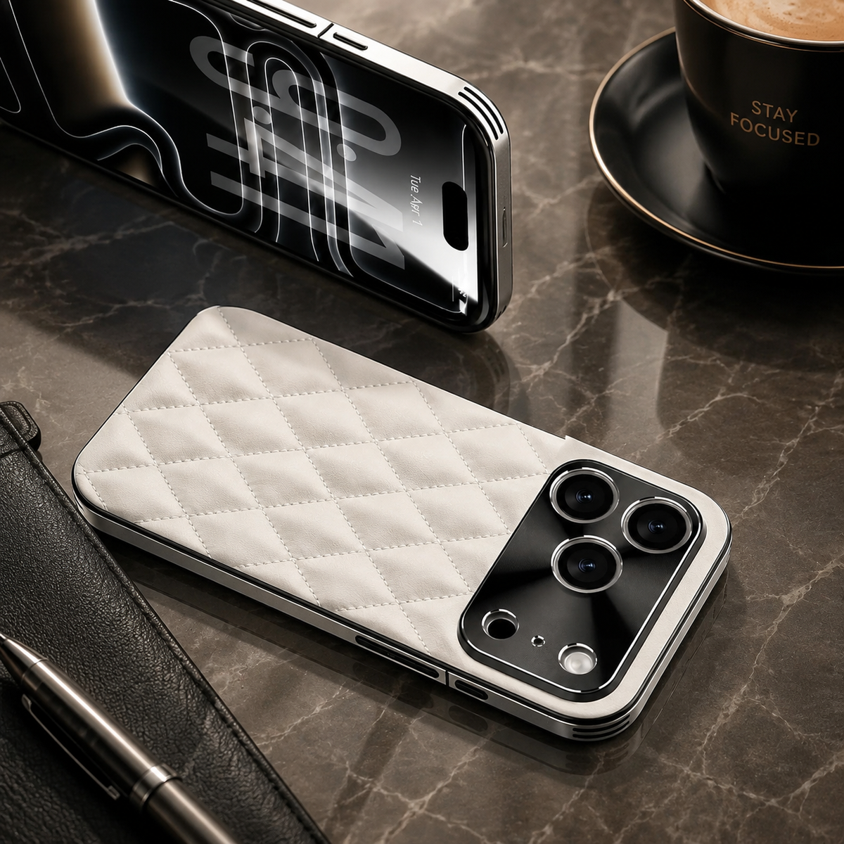 Premium iPhone Case Argyle Pattern PU Leather Protective Cover Shockproof Camera Lens Protection Anti Scratch Anti Fingerprint Slim Full Coverage