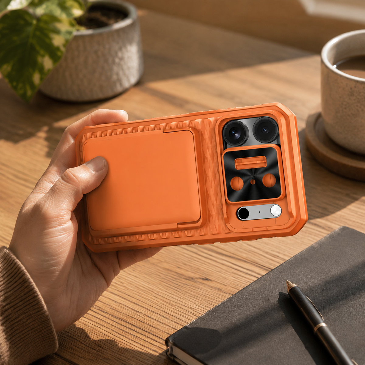 Premium iPhone Case Wallet Card Holder Sliding Camera Cover Foldable Stand Shockproof PC TPU Protective Full Coverage Design