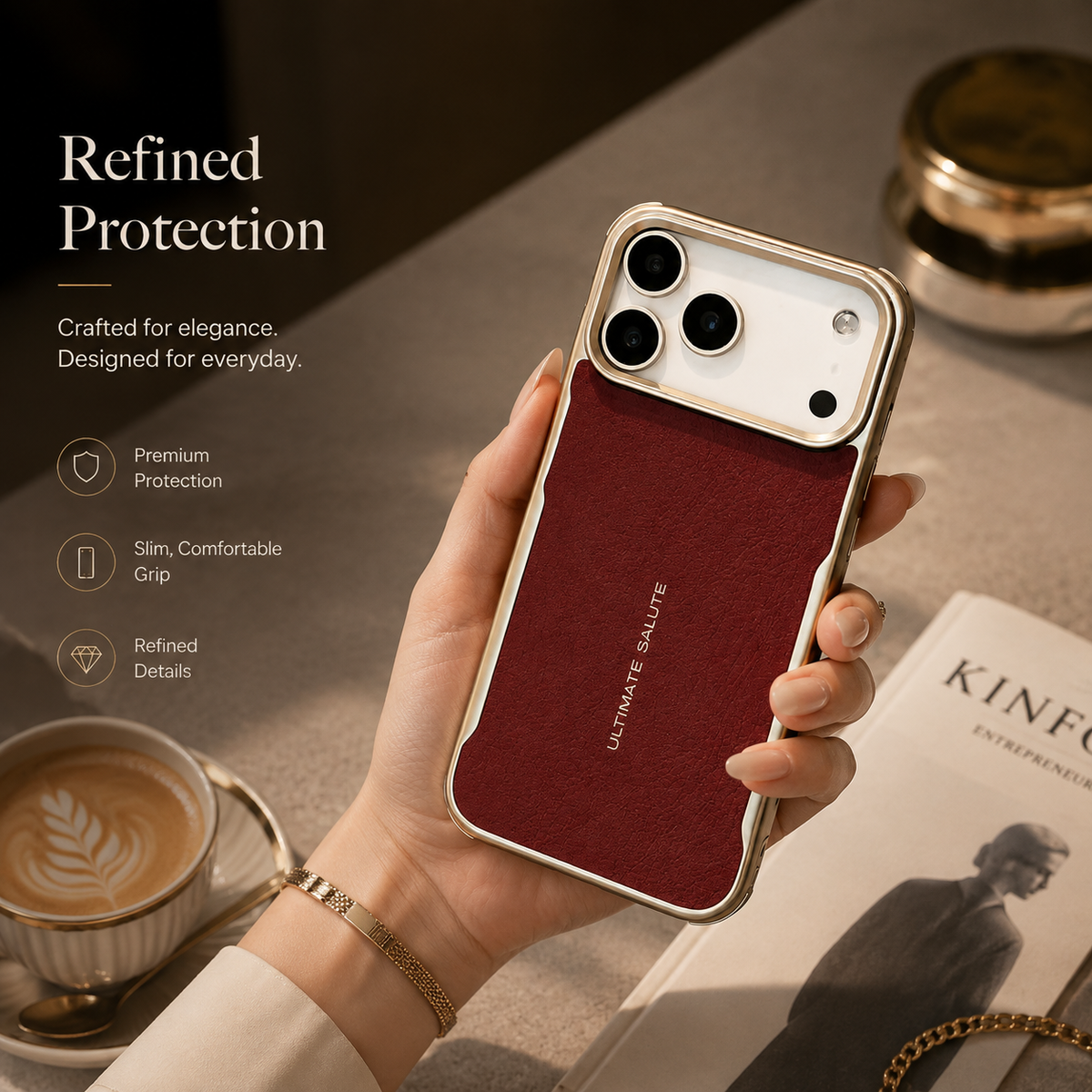 Premium iPhone Case MagSafe Compatible Luxury PU Leather Protective Cover Magnetic PC Frame Shockproof Anti Scratch Full Coverage Slim Design
