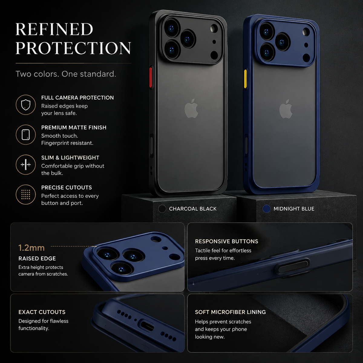 Premium iPhone Case Translucent Armor Shockproof Bumper Cover Matte Protective PC TPU Anti Fingerprint Anti Scratch Slim Full Coverage