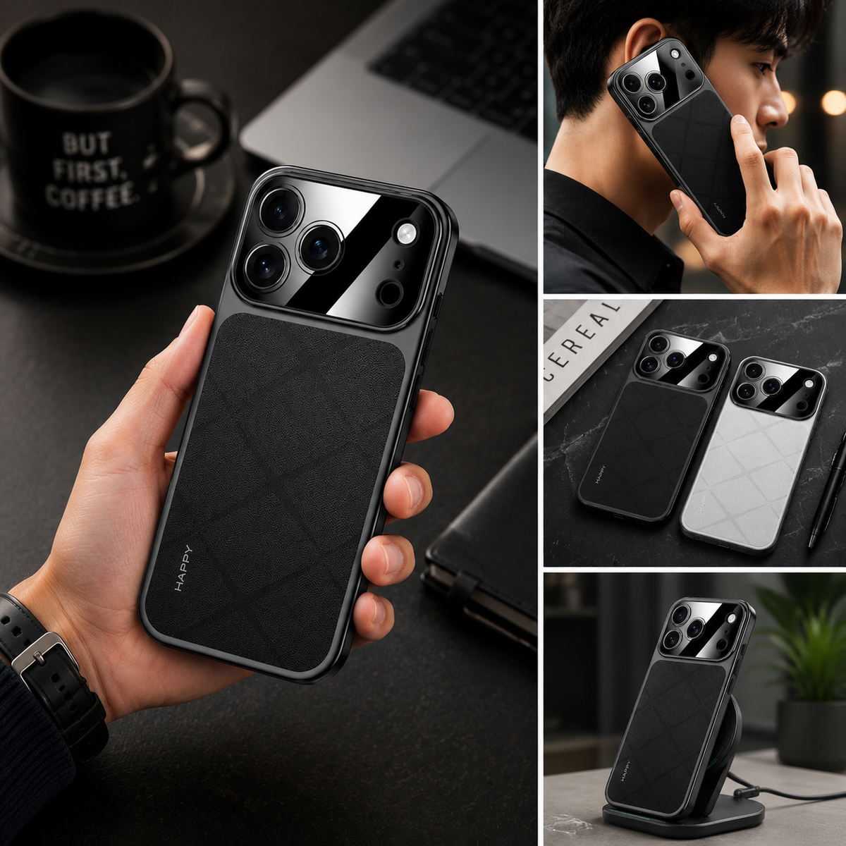 Premium iPhone Case Luxury Leather Frame Plating Protective Cover Shockproof Bumper Camera Lens Protection Anti Scratch Slim Full Coverage