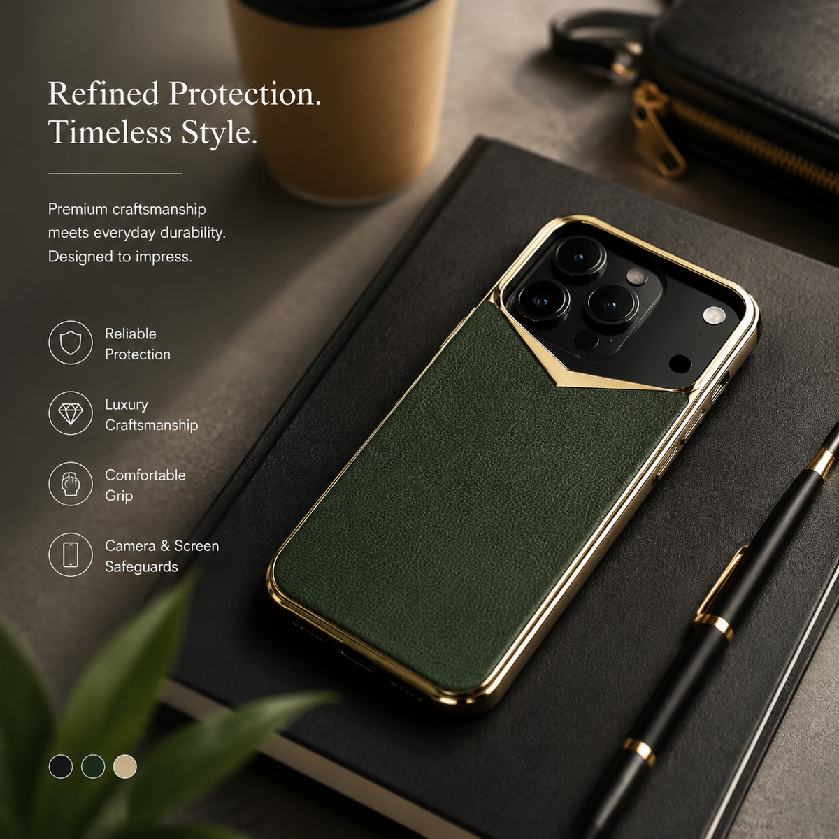 Premium iPhone Case Electroplated Leather Protective Cover Shockproof Hard Shell Camera Lens Protection Anti Fingerprint Anti Scratch Slim Full Coverage