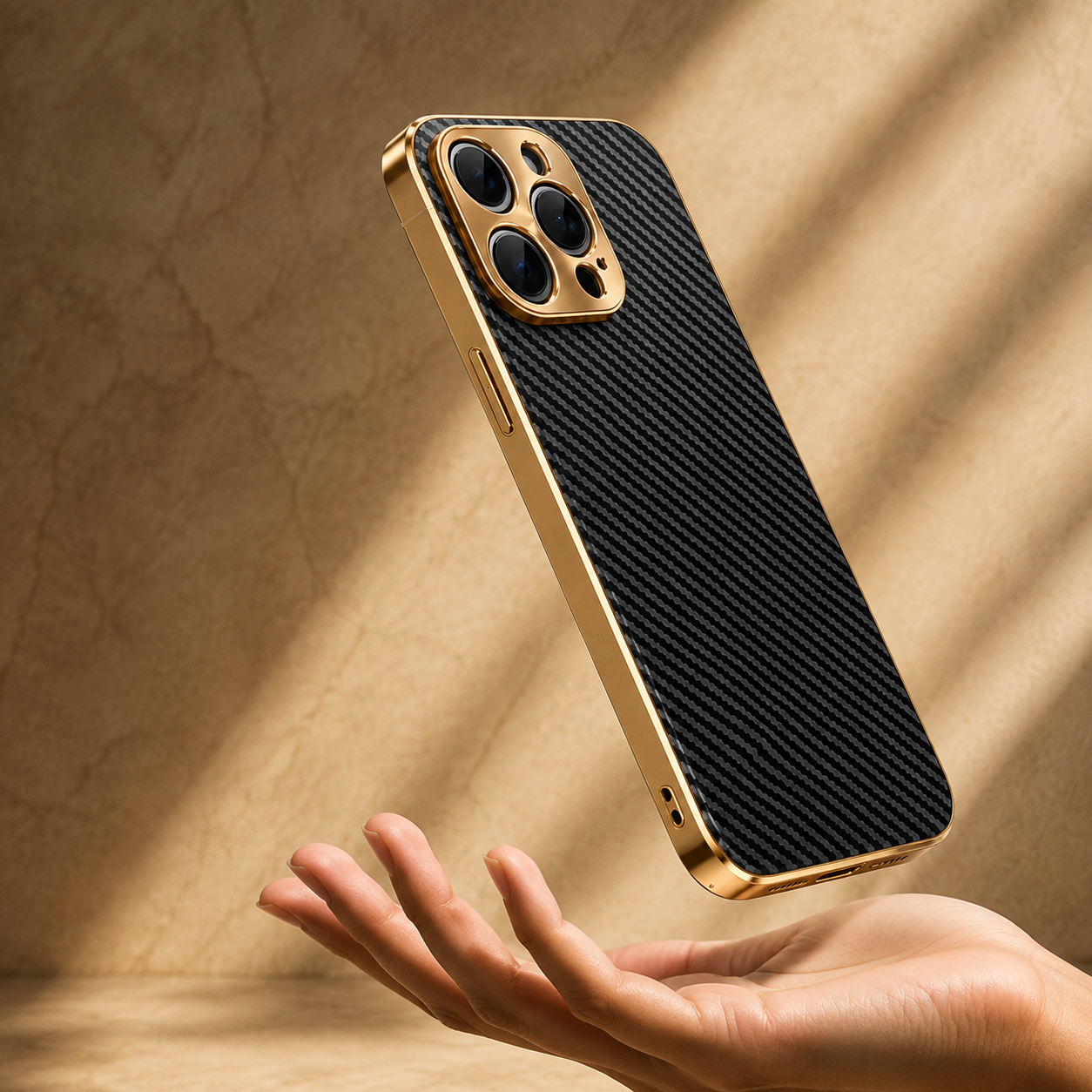 Premium iPhone Case Carbon Fiber Leather Alloy Lens Protection Shockproof Slim Fit Plating Design Wireless Charging Compatible Cover