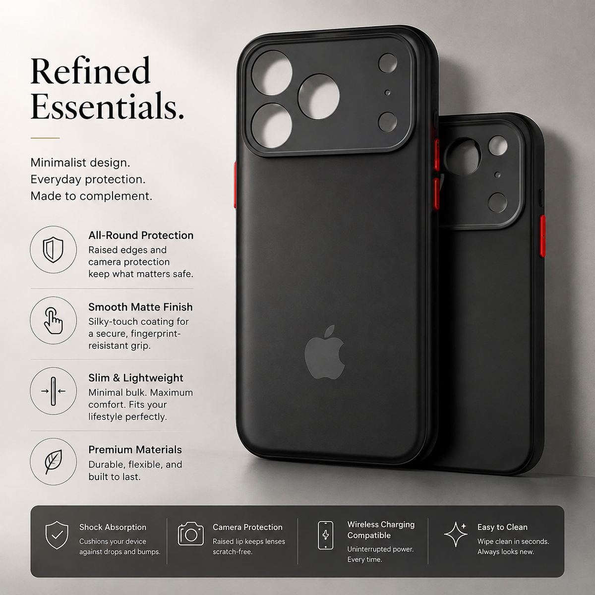 Premium iPhone Case Translucent Armor Shockproof Bumper Cover Matte Protective PC TPU Anti Fingerprint Anti Scratch Slim Full Coverage