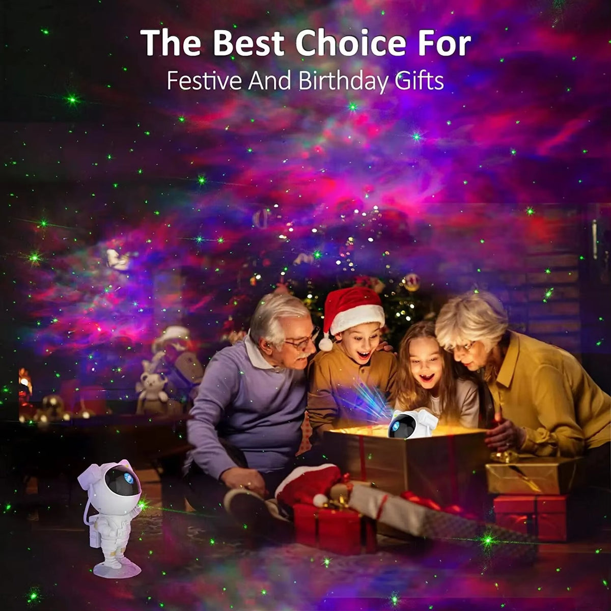 Luxury Astronaut Star Projector Night Light – 360° Adjustable Galaxy Lamp with Remote, Nebula LED Mood Light, Bedroom Ceiling Sky Decor for Kids Gift