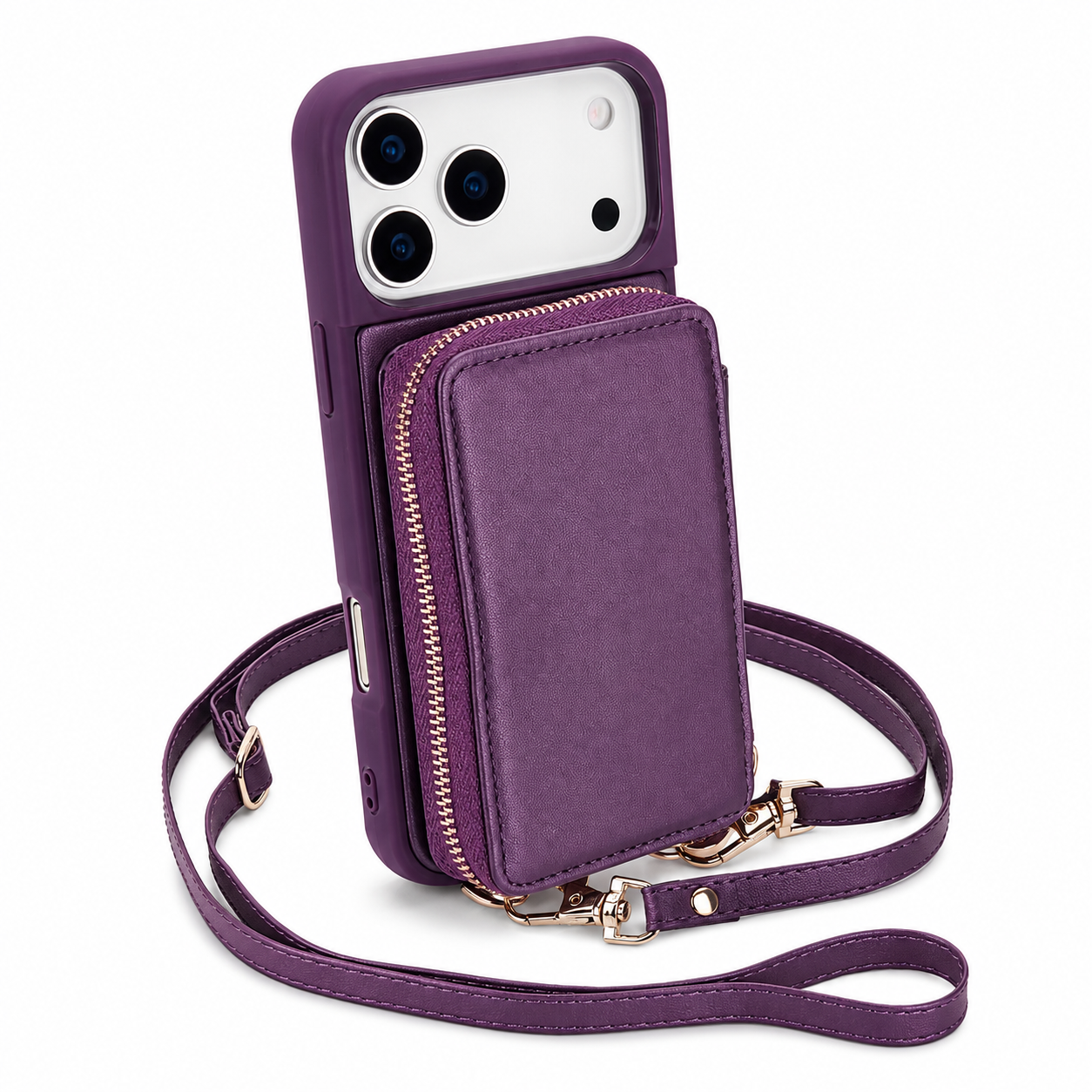 Luxury iPhone Case Leather Wallet Flip Cover Crossbody Card Holder RFID Blocking Zipper Pocket Shockproof Camera Lens Protection Full Coverage