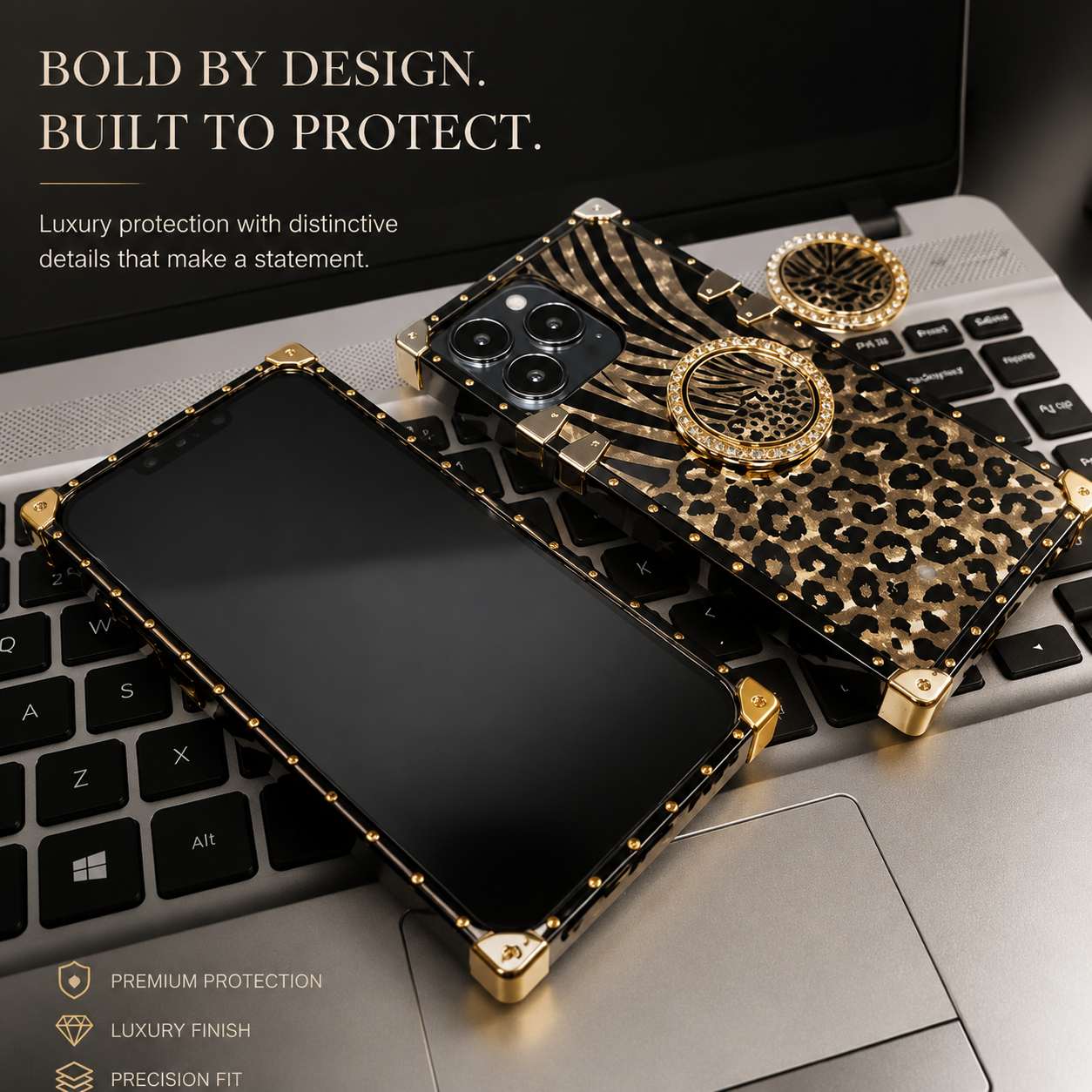 Luxury iPhone Case Leopard Gold Plating Glitter Diamond Ring Stand Protective Cover Shockproof Stylish Design Durable Phone Case