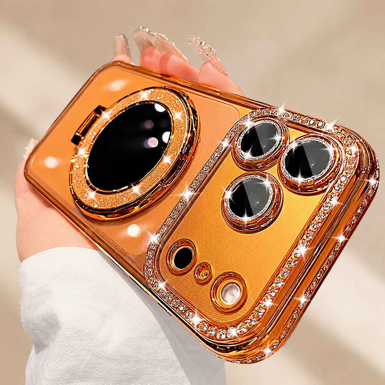Luxury iPhone Case MagSafe Compatible Protective Cover Camera Lens Protection Shockproof Anti Scratch Transparent Diamond Mirror Glitter Anti Fingerprint Slim Full Coverage