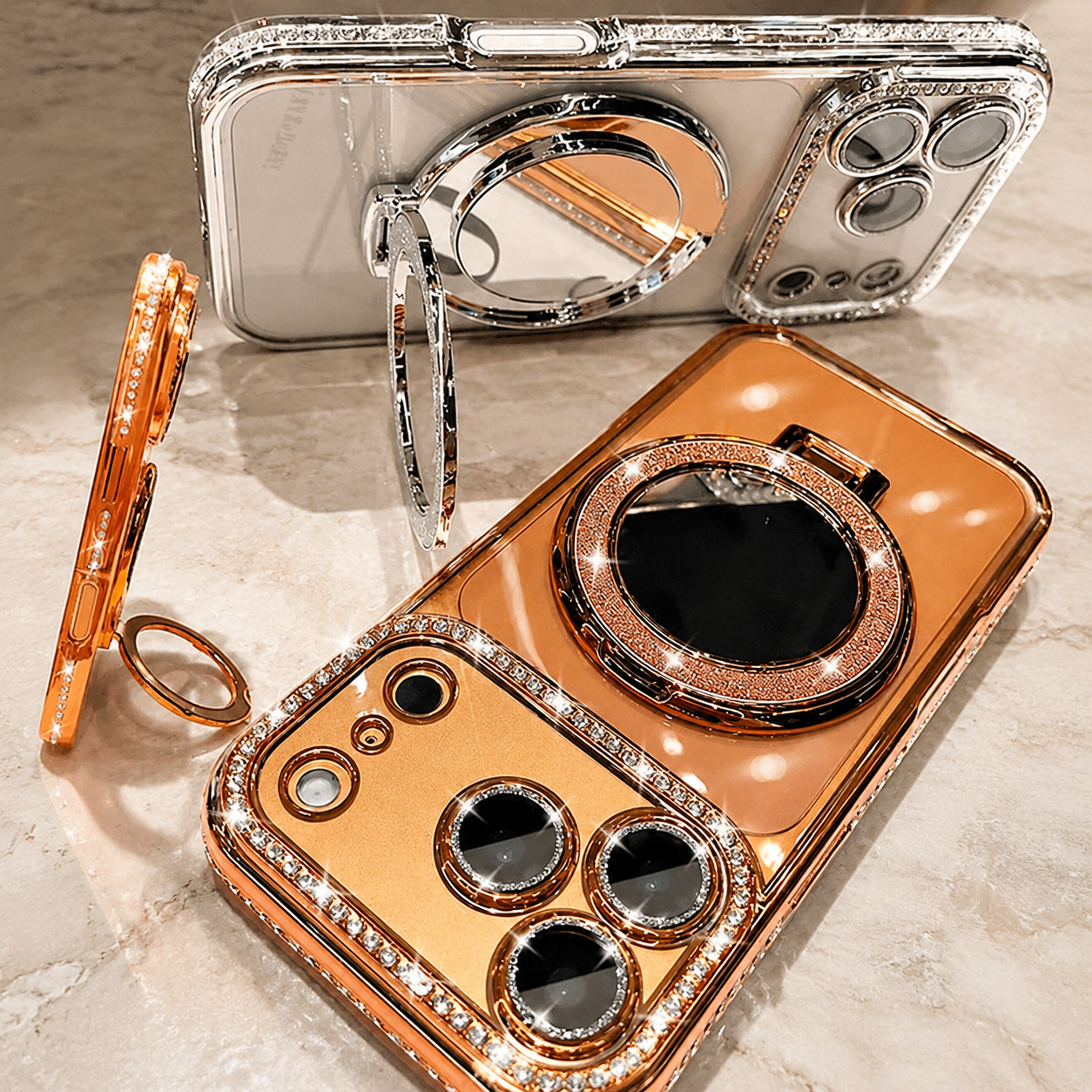 Luxury iPhone Case MagSafe Compatible Protective Cover Camera Lens Protection Shockproof Anti Scratch Transparent Diamond Mirror Glitter Anti Fingerprint Slim Full Coverage