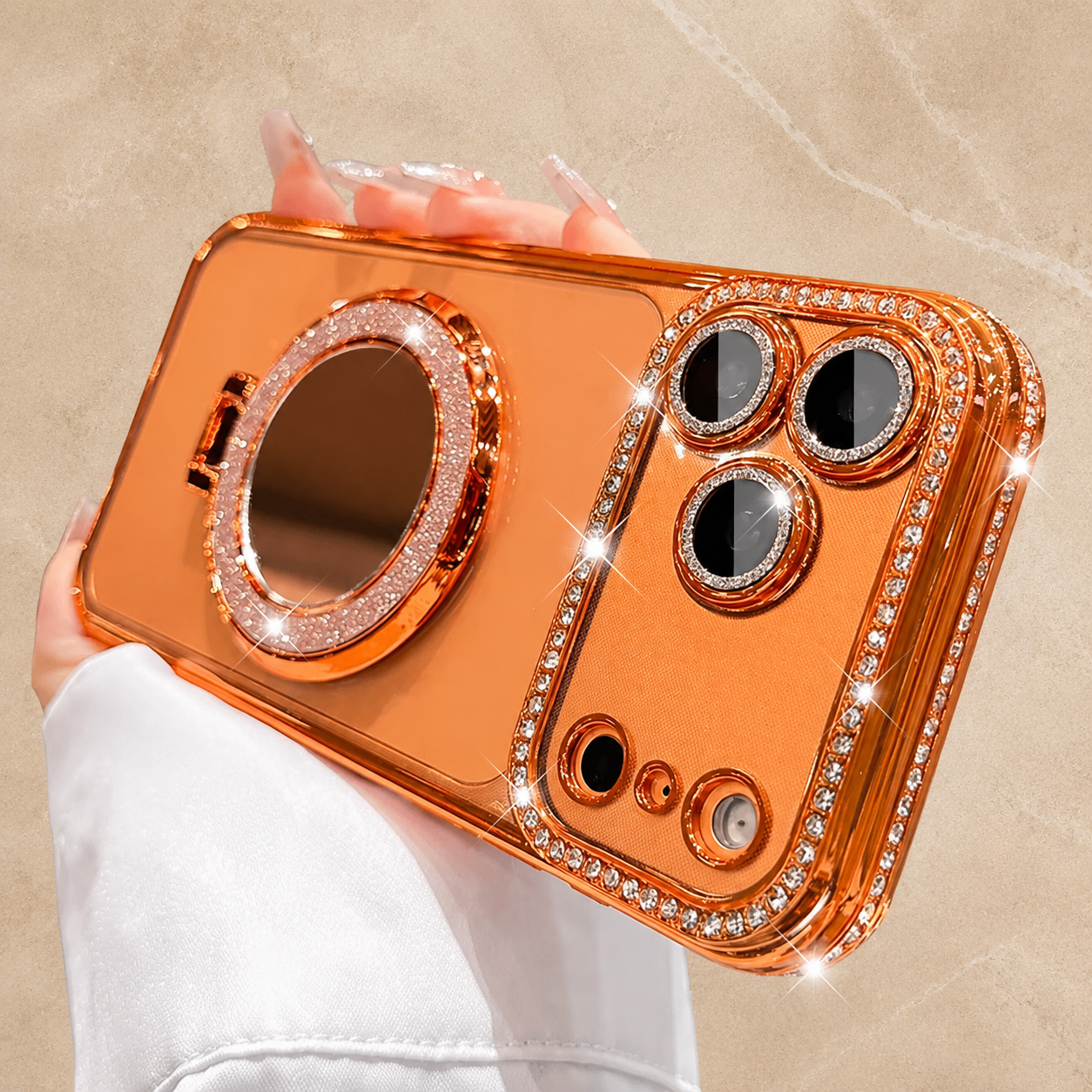 Luxury iPhone Case MagSafe Compatible Protective Cover Camera Lens Protection Shockproof Anti Scratch Transparent Diamond Mirror Glitter Anti Fingerprint Slim Full Coverage