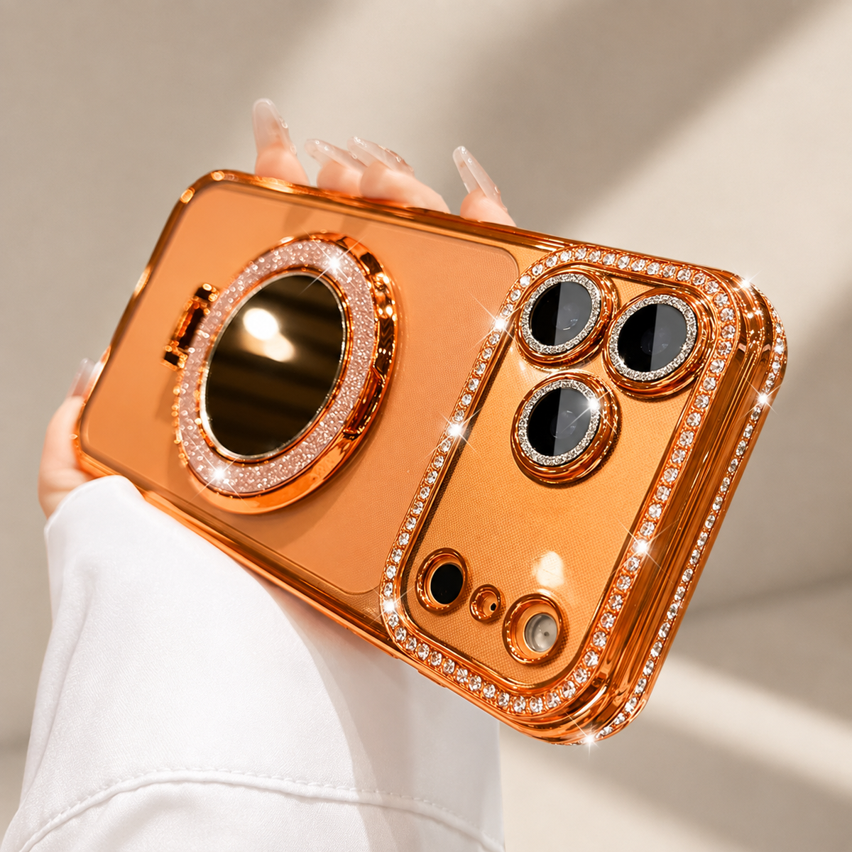 Luxury iPhone Case MagSafe Compatible Protective Cover Camera Lens Protection Shockproof Anti Scratch Transparent Diamond Mirror Glitter Anti Fingerprint Slim Full Coverage