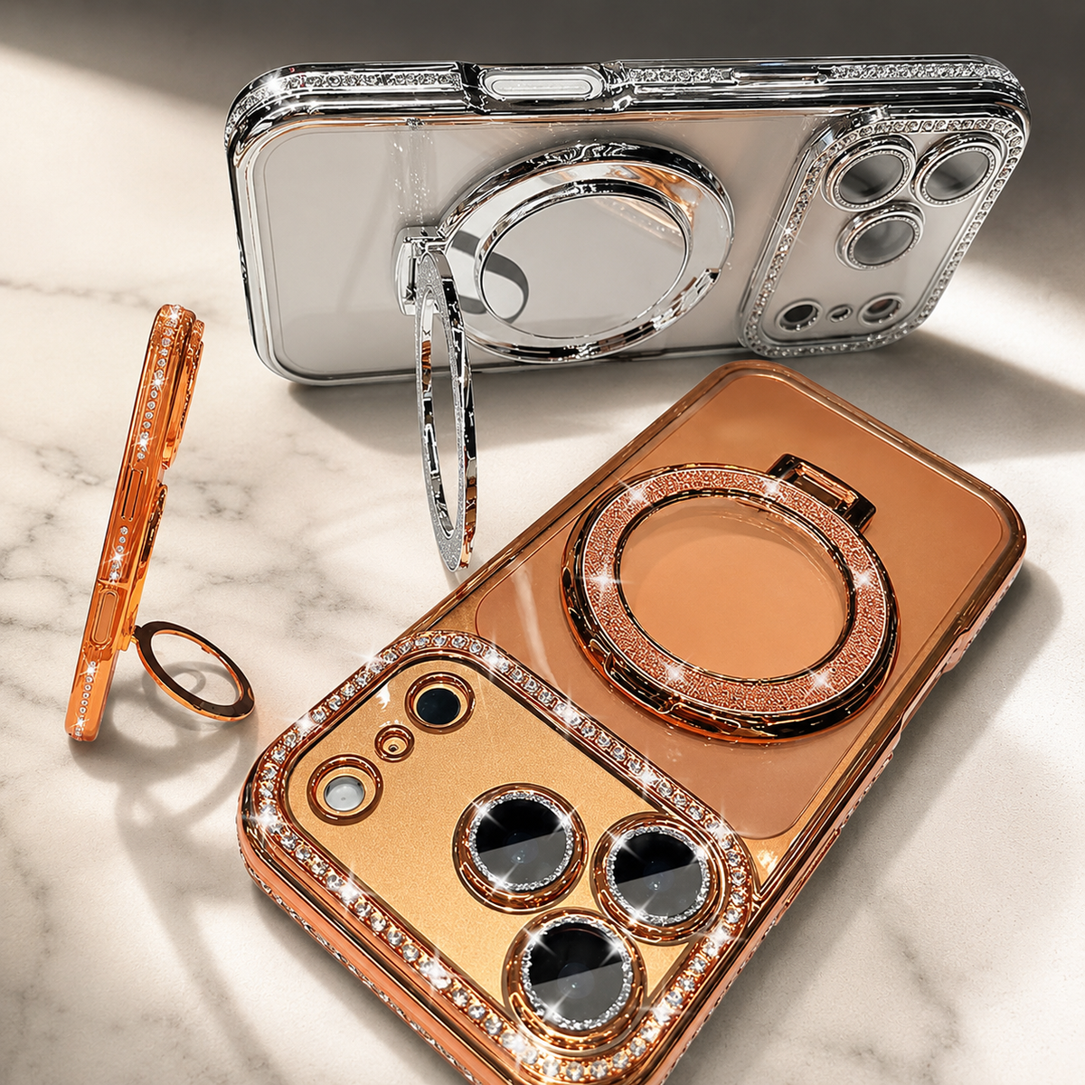 Luxury iPhone Case MagSafe Compatible Protective Cover Camera Lens Protection Shockproof Anti Scratch Transparent Diamond Mirror Glitter Anti Fingerprint Slim Full Coverage