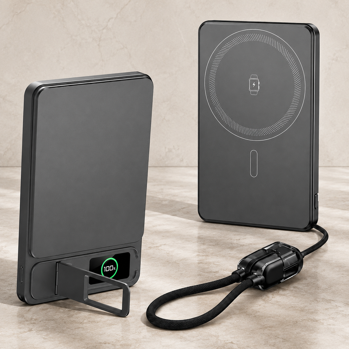 Premium 3 in 1 Magnetic Wireless Power Bank 20W Fast Charging Portable Battery Built In Stand Digital Display Watch Charger Compatible with iPhone