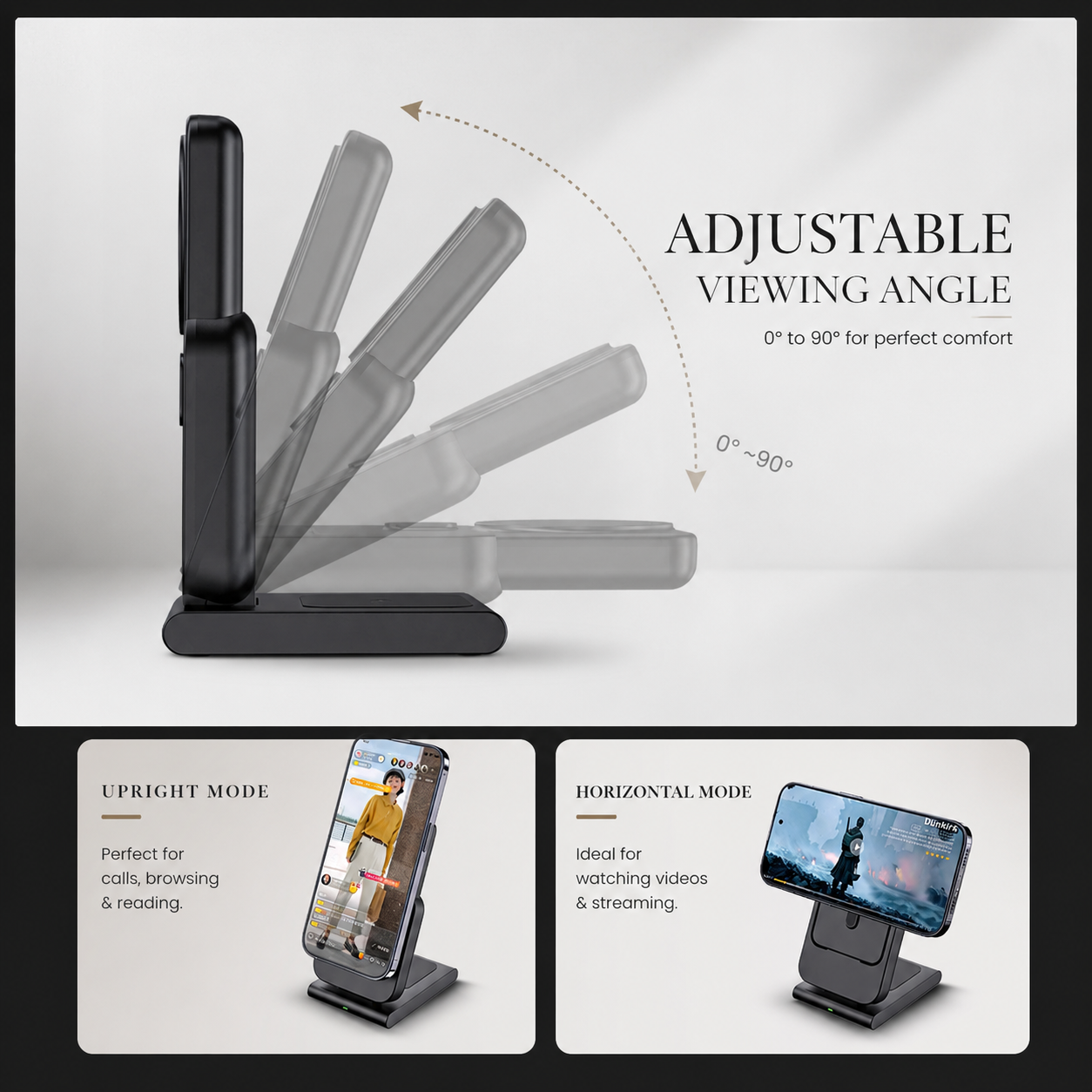 Premium 3-in-1 Magnetic Wireless Charging Station Fast Wireless Charger Portable Power Bank Foldable Charging Dock USB Type C Compatible with iPhone