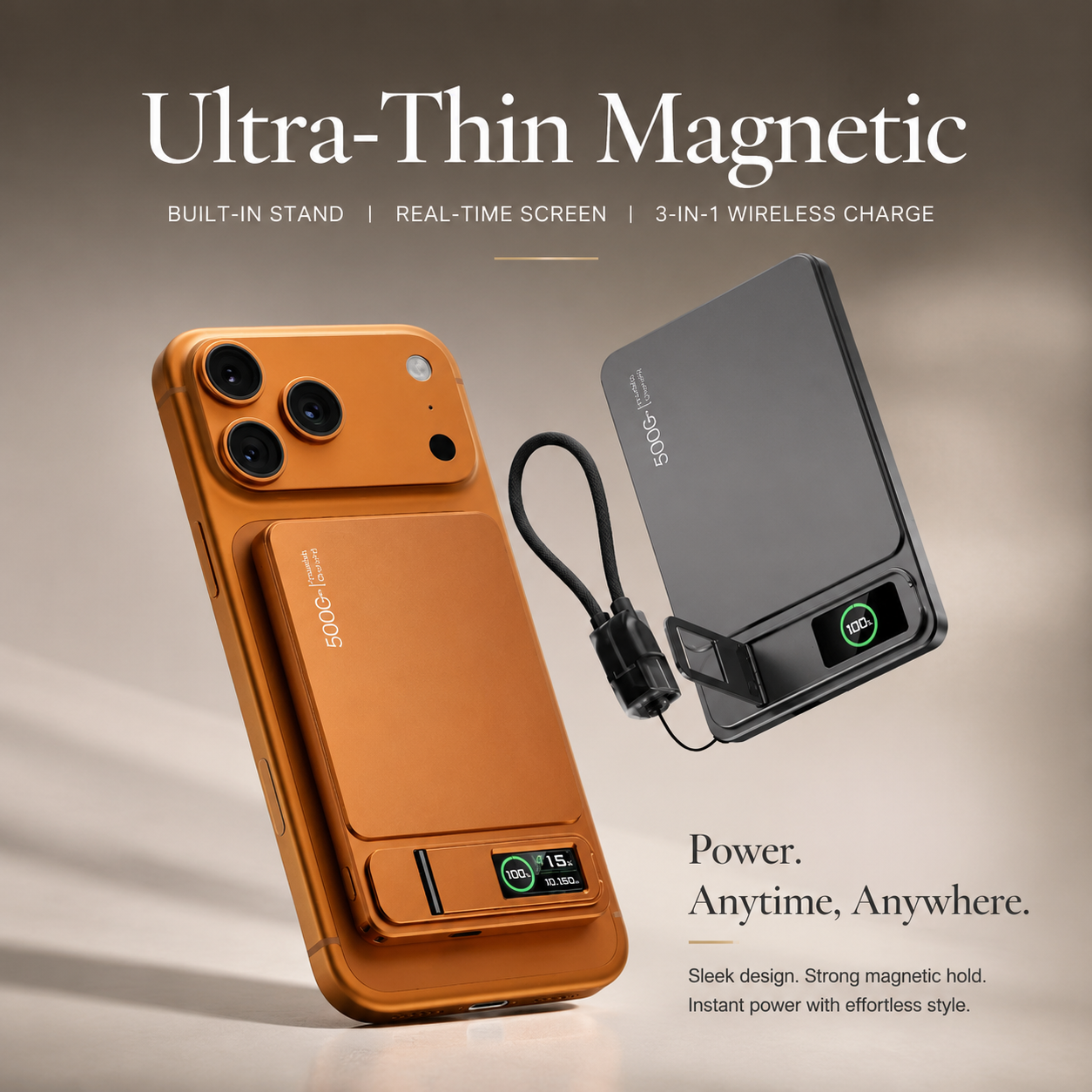 Premium 3 in 1 Magnetic Wireless Power Bank 20W Fast Charging Portable Battery Built In Stand Digital Display Watch Charger Compatible with iPhone