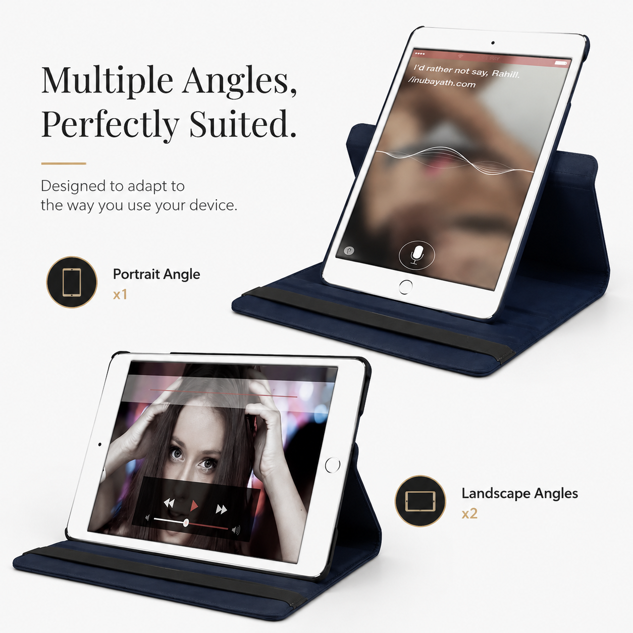 Premium 360° Rotating PU Leather iPad Case Smart Cover Auto Sleep Wake Shockproof Protective Stand Multi-Angle Tablet Case Compatible with iPad