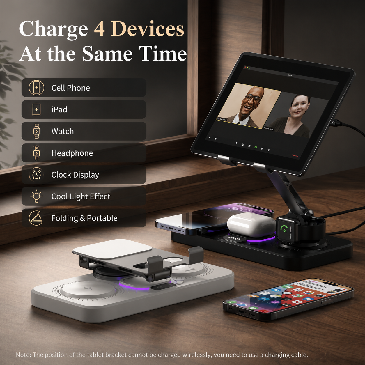 Premium 4 in 1 Magnetic Wireless Charging Station 15W Fast Charging Foldable Charger Stand for Phone Watch Earbuds LED Compatible with iPhone