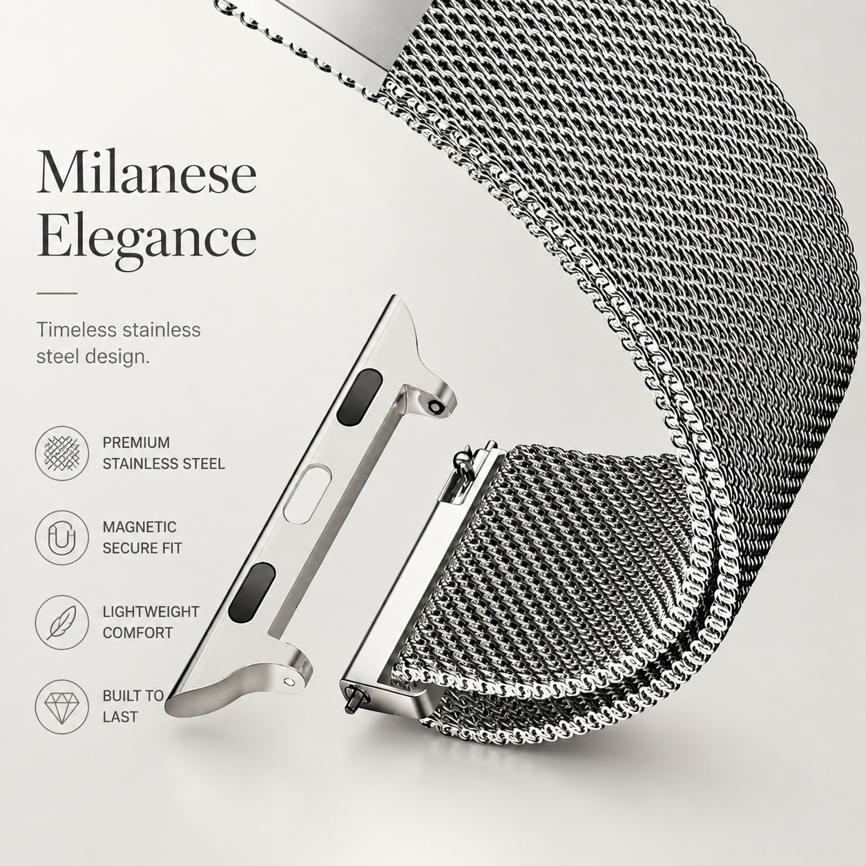 Premium Apple Watch Milanese Loop Band Stainless Steel Mesh Magnetic Adjustable Watch Strap Replacement Wristband Compatible with Apple Watch Bracelet