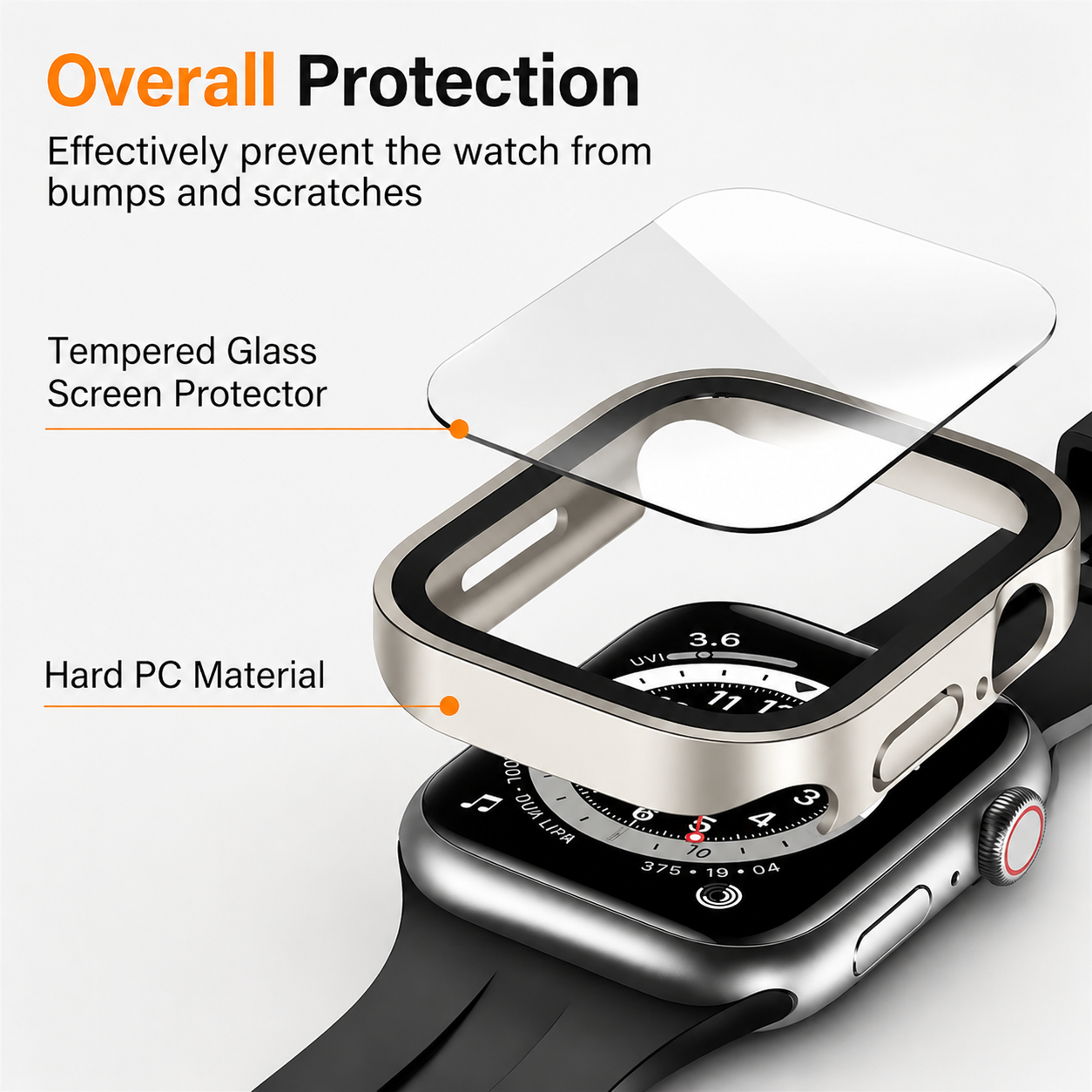 Premium Apple Watch Tempered Glass Case Full Coverage Screen Protector Shock Resistant Protective Cover Scratch Resistant Straight Edge Compatible with Apple Watch