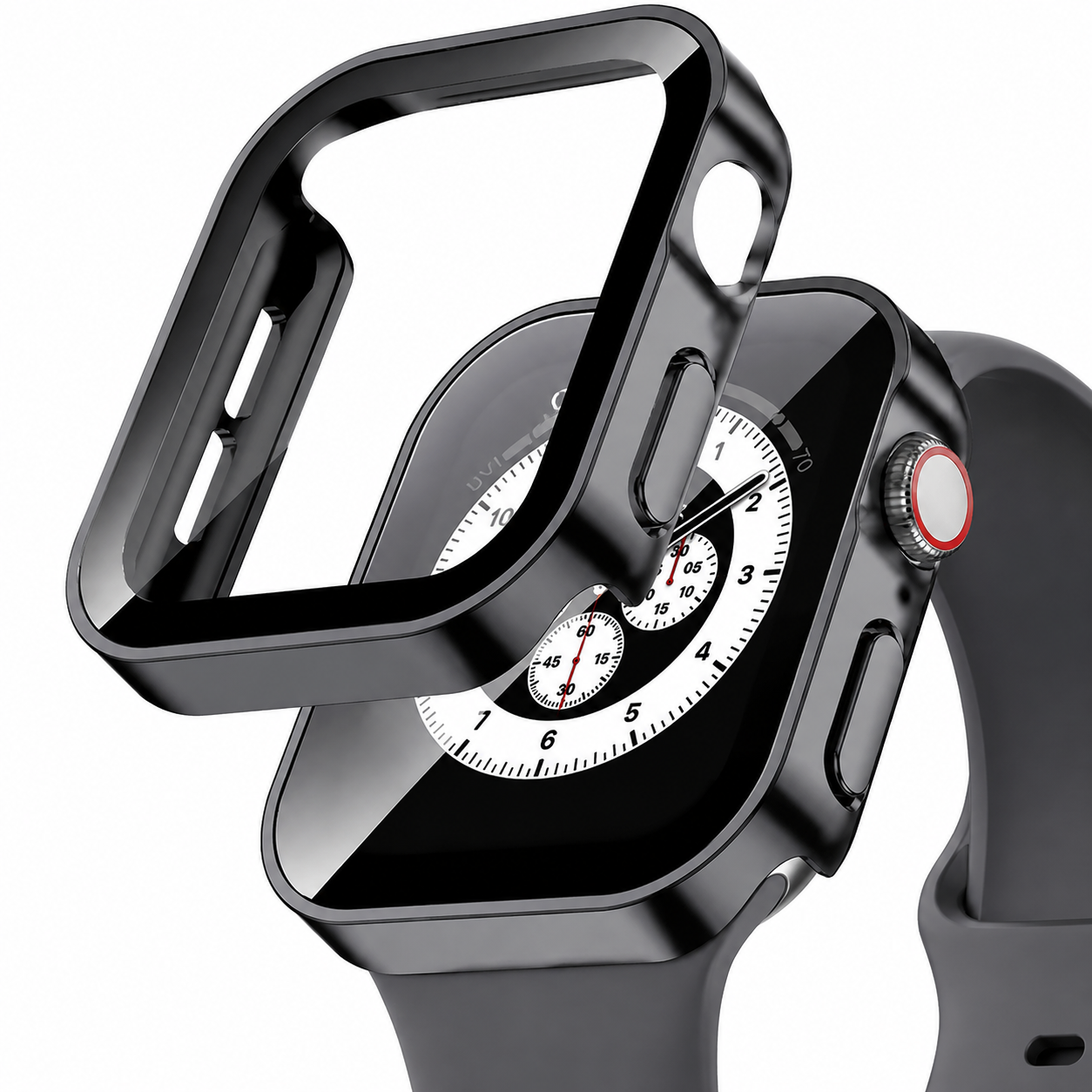 Premium Apple Watch Tempered Glass Case Full Coverage Screen Protector Shock Resistant Protective Cover Scratch Resistant Straight Edge Compatible with Apple Watch
