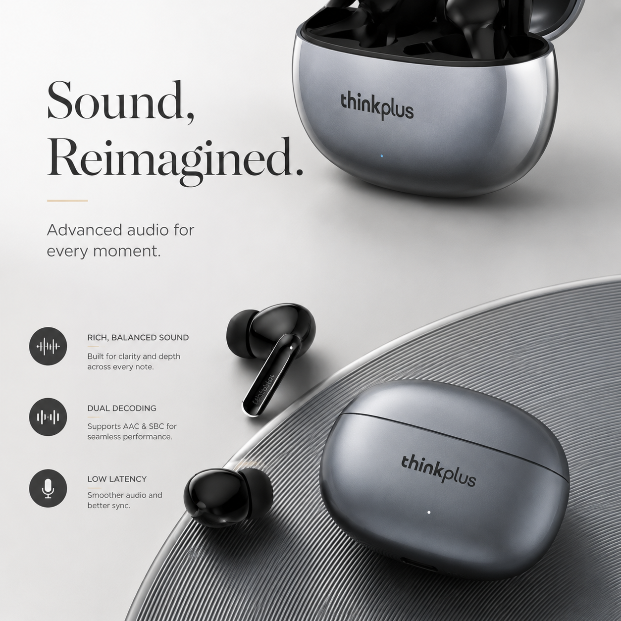 Premium Bluetooth 5.3 Wireless Earbuds Stereo In-Ear Headphones with Clear Microphone Secure Sport Fit Low Latency Compatible with iPhone