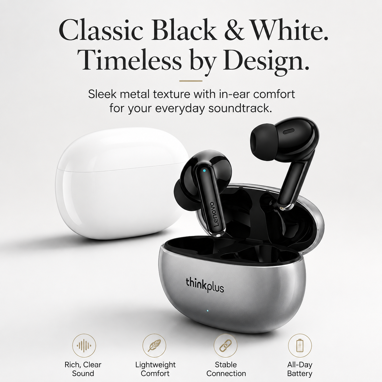 Premium Bluetooth 5.3 Wireless Earbuds Stereo In-Ear Headphones with Clear Microphone Secure Sport Fit Low Latency Compatible with iPhone