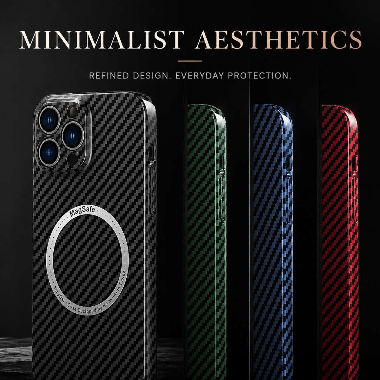 Premium Carbon Fiber MagSafe iPhone Case Magnetic Slim Protective Cover Shockproof Matte Textured Design Wireless Charging Compatible Durable Case