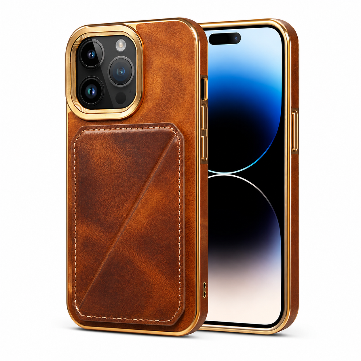 Premium Cowhide Leather iPhone Case Wallet Cover Magnetic Card Holder Plating Shell Shockproof Protective Case Full Coverage Luxury Design