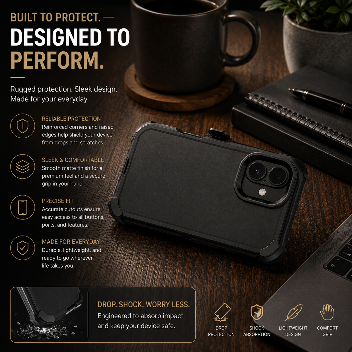 Premium Durable iPhone Case Heavy Duty 3 Layer Hybrid Cover with Belt Clip Holster Shockproof Hard PC Matte Anti Fingerprint Protective Rugged Design