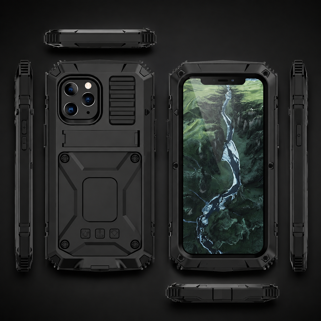 Premium Durable iPhone Case Heavy Duty Aluminum Metal Armor Cover Tempered Glass Screen IP54 Water Resistant Shockproof Full Body Protective Design