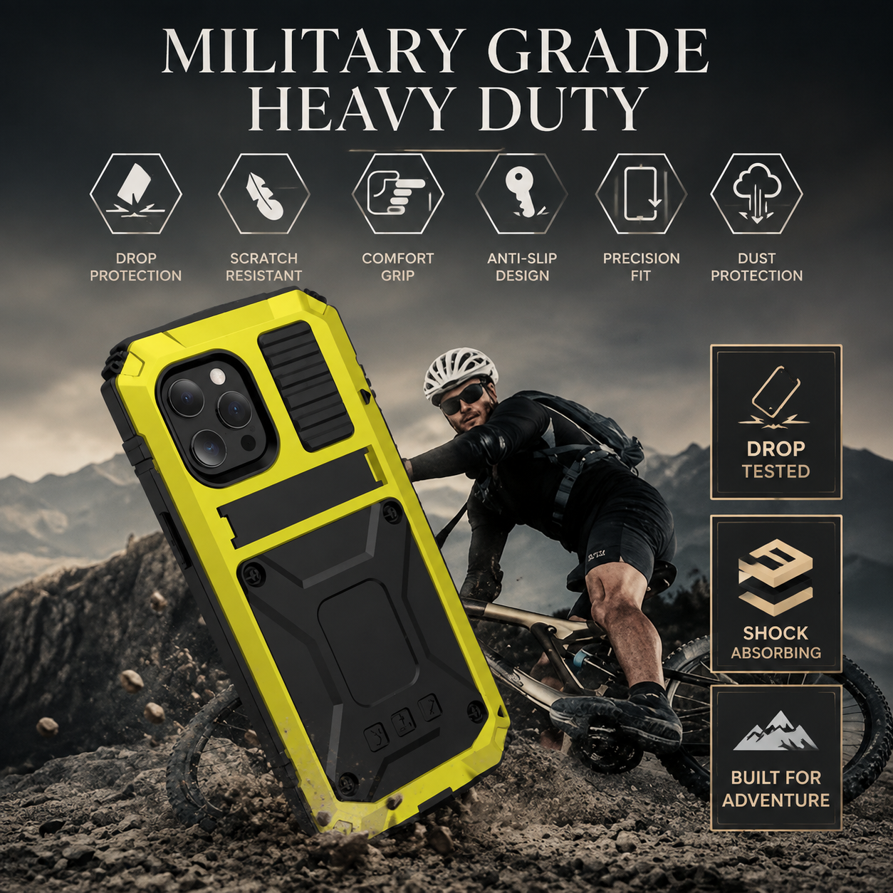 Premium Durable iPhone Case Heavy Duty Aluminum Metal Armor Cover Tempered Glass Screen IP54 Water Resistant Shockproof Full Body Protective Design