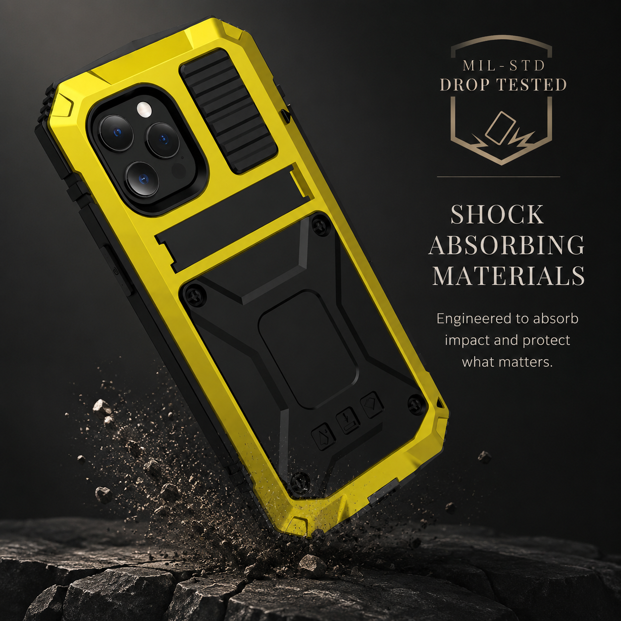 Premium Durable iPhone Case Heavy Duty Aluminum Metal Armor Cover Tempered Glass Screen IP54 Water Resistant Shockproof Full Body Protective Design