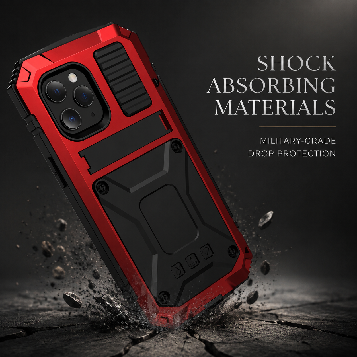 Premium Durable iPhone Case Heavy Duty Aluminum Metal Armor Cover Tempered Glass Screen IP54 Water Resistant Shockproof Full Body Protective Design