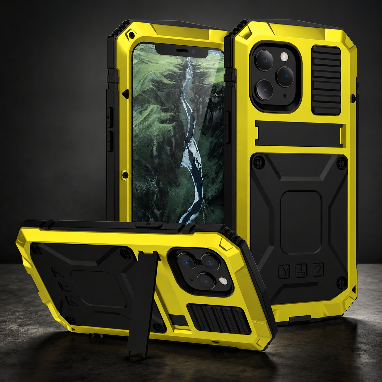 Premium Durable iPhone Case Heavy Duty Aluminum Metal Armor Cover Tempered Glass Screen IP54 Water Resistant Shockproof Full Body Protective Design