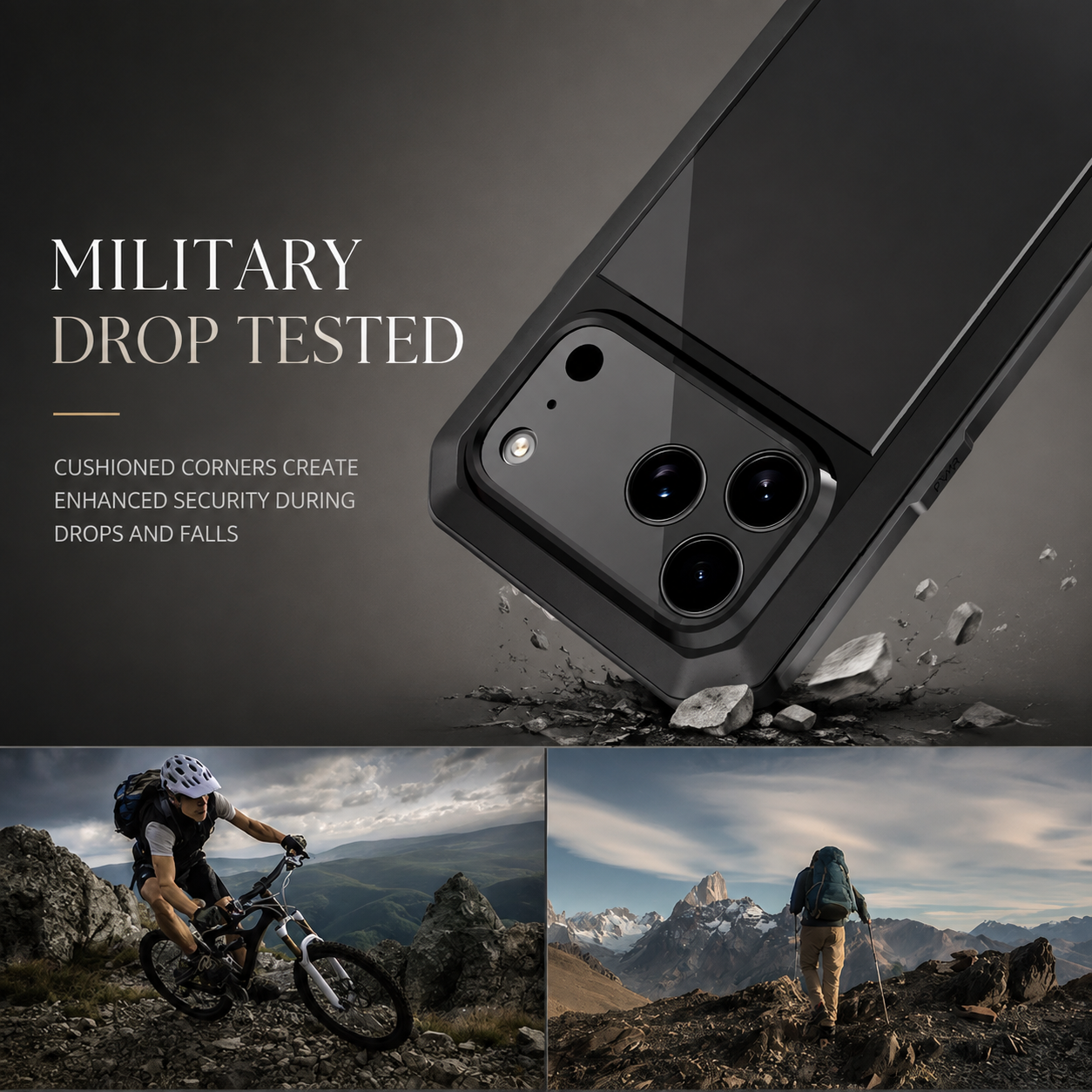 Premium Durable iPhone Case Heavy Duty Metal Cover with Built In Glass Screen Protector Shockproof PC TPU Rugged Anti Scratch Protective Design
