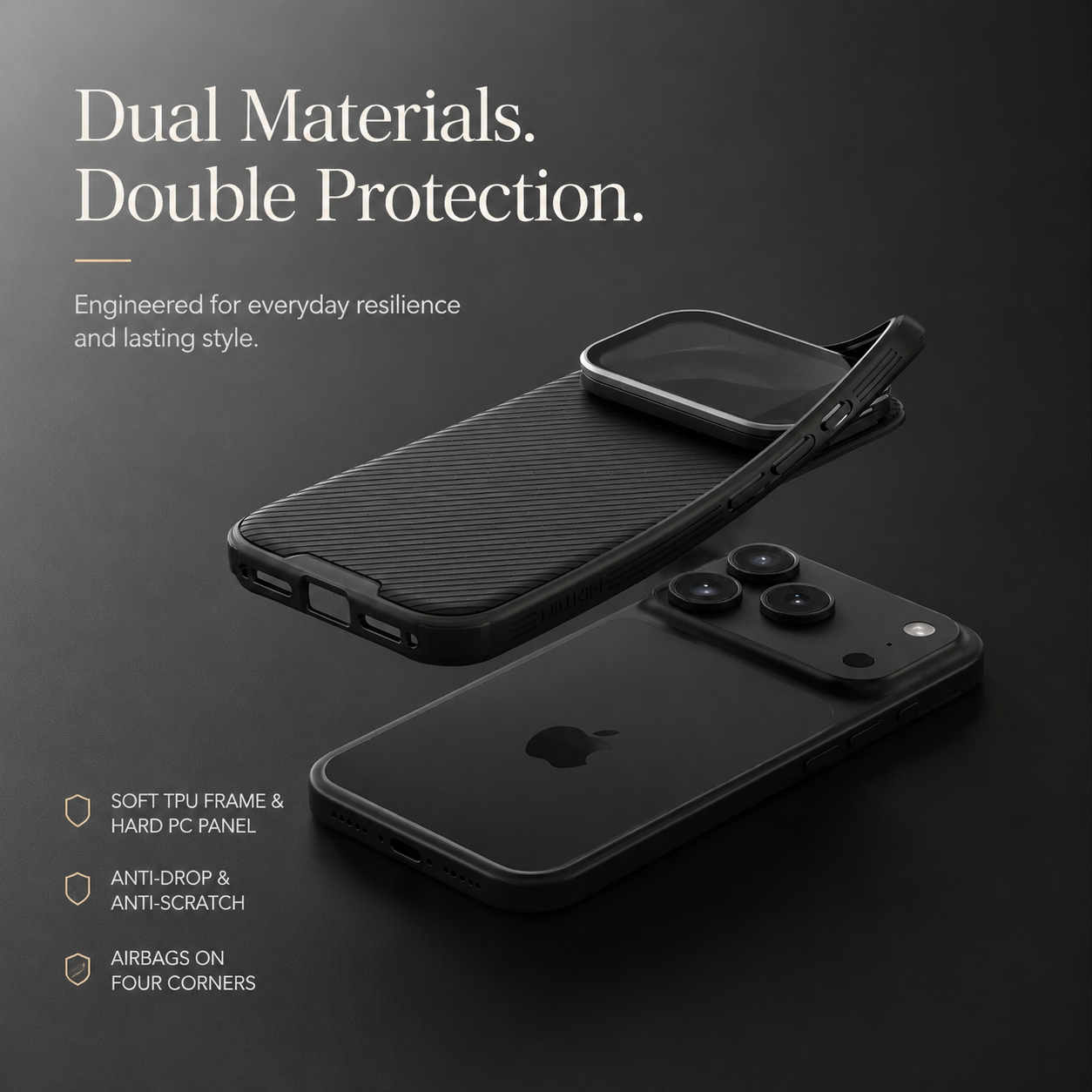 Premium Durable iPhone Case MagSafe Compatible CamShield Cover Foldable Lens Stand Shockproof Textured PC Half Wrapped Non Slip Protective Design