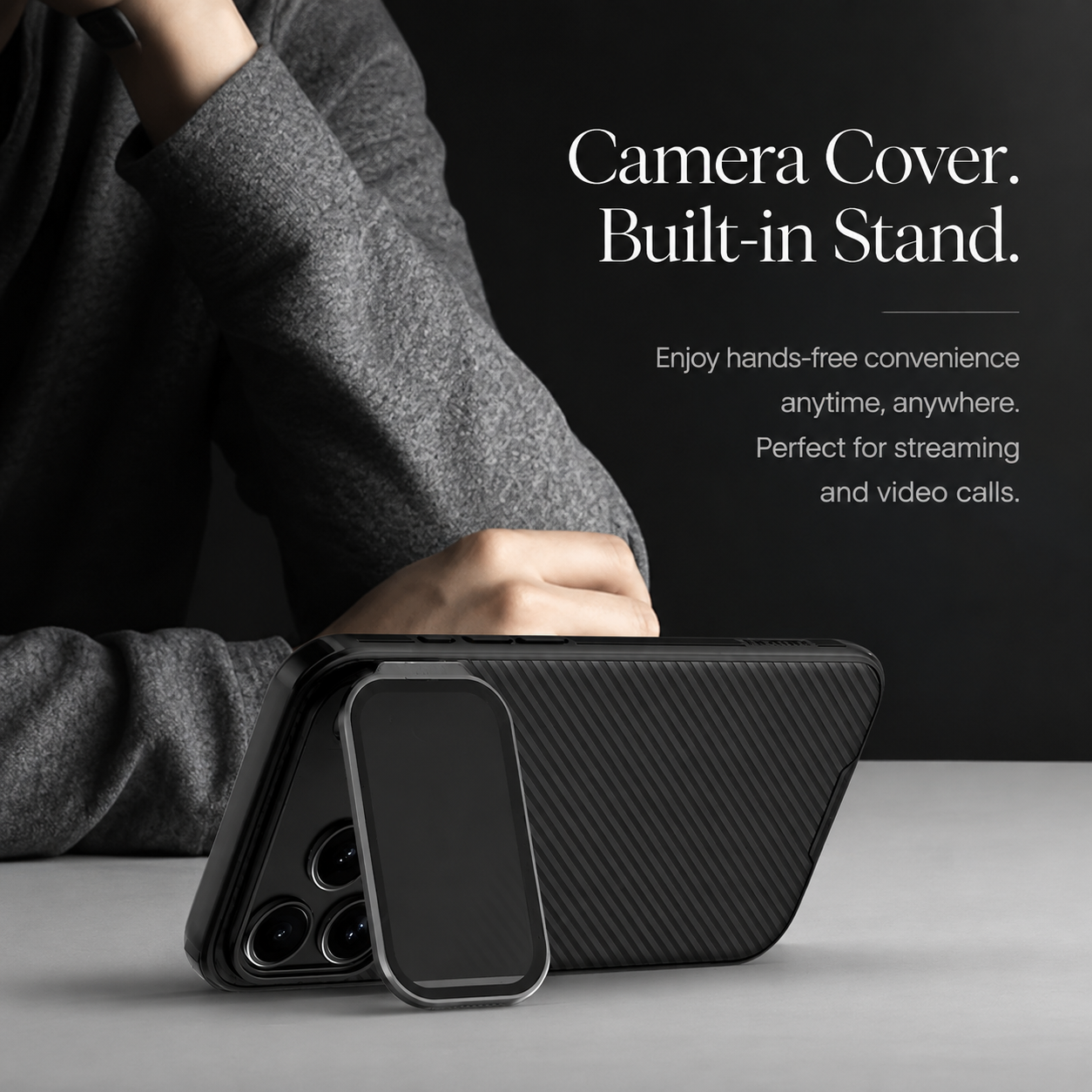 Premium Durable iPhone Case MagSafe Compatible CamShield Cover Foldable Lens Stand Shockproof Textured PC Half Wrapped Non Slip Protective Design