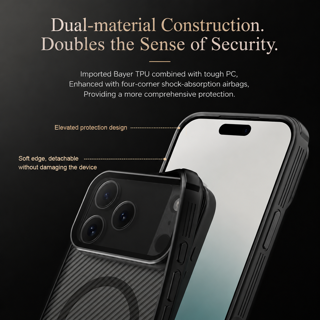 Premium Durable iPhone Case MagSafe Compatible CamShield Cover Foldable Lens Stand Shockproof Textured PC Half Wrapped Non Slip Protective Design