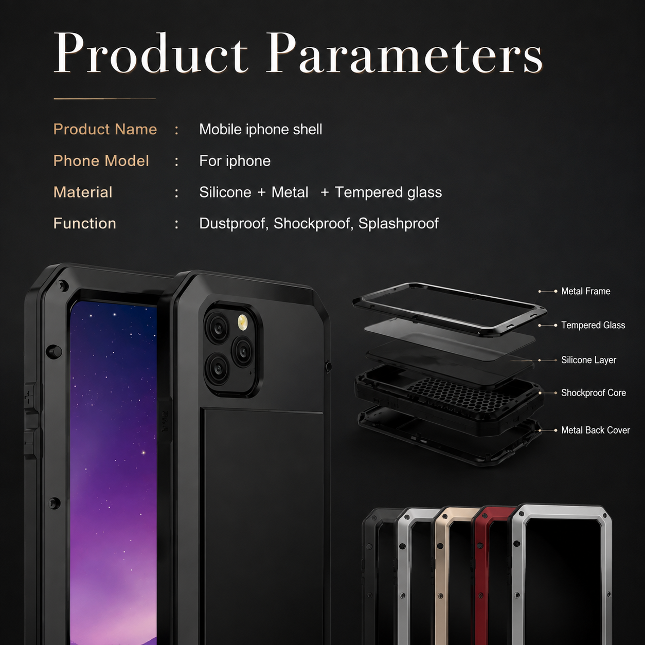 Premium Durable iPhone Case Shockproof Armor Aluminum Metal Full Protective Bumper Cover Anti Fingerprint Non Slip Anti Scratch Rugged Design