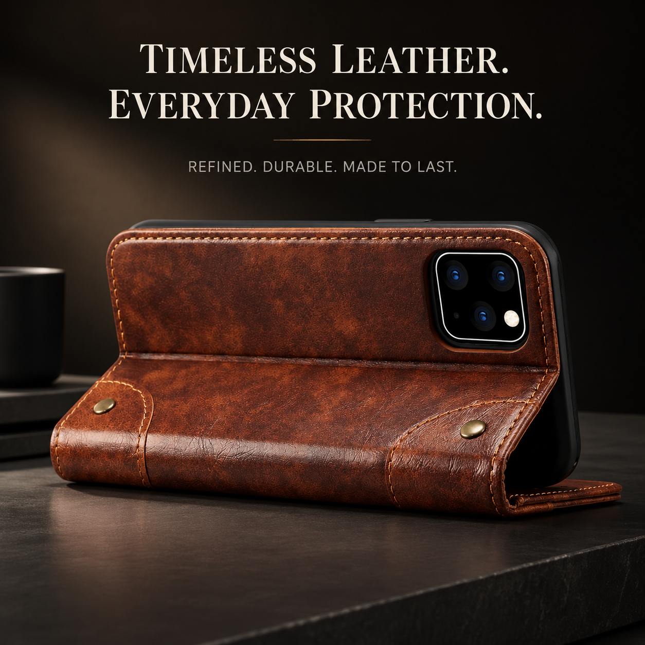 Premium Genuine Leather iPhone Case Wallet Flip Cover Card Holder Magnetic Closure Stand Function Shockproof Protective Full Coverage Design