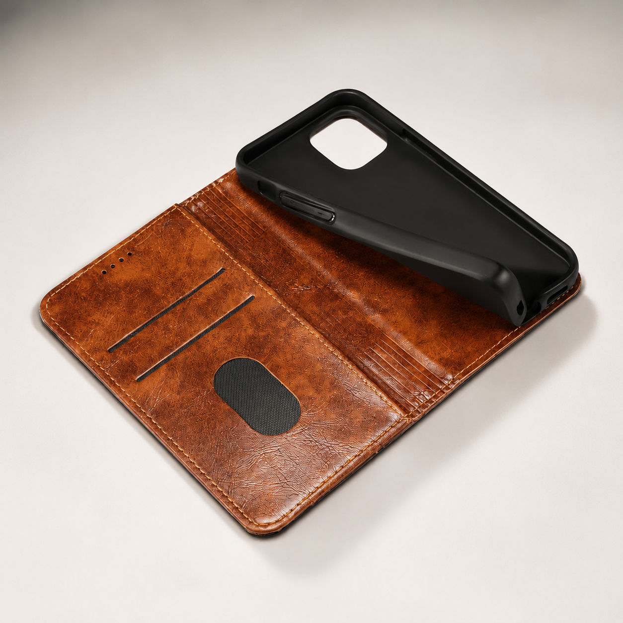 Premium Genuine Leather iPhone Case Wallet Flip Cover Card Holder Magnetic Closure Stand Function Shockproof Protective Full Coverage Design