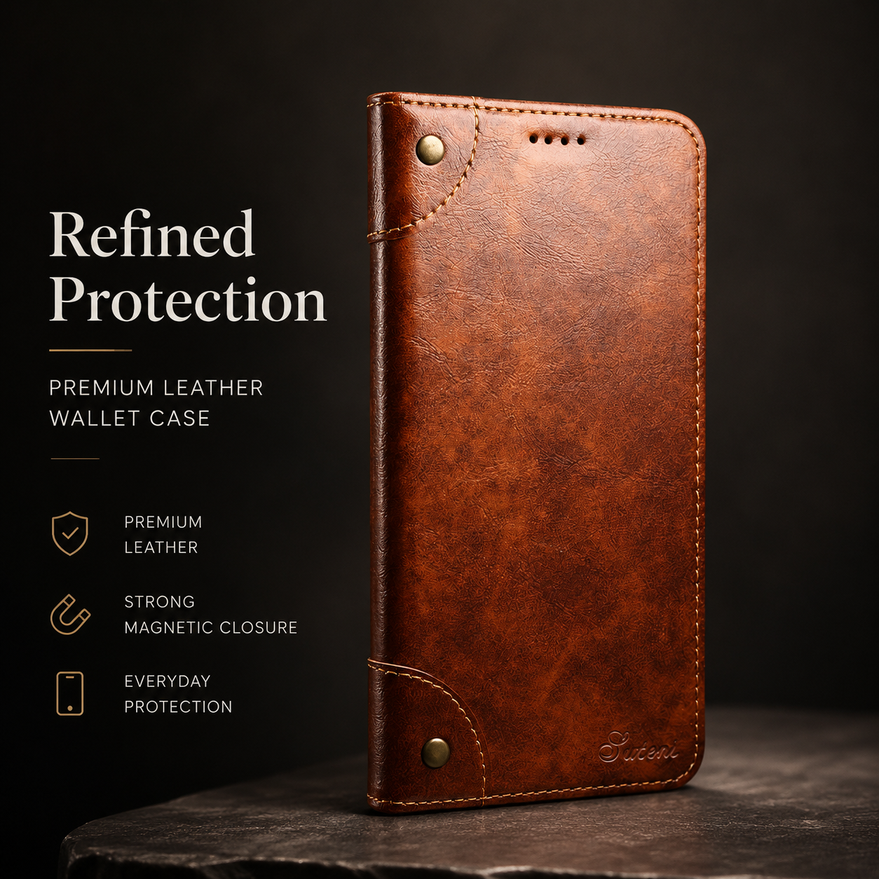 Premium Genuine Leather iPhone Case Wallet Flip Cover Card Holder Magnetic Closure Stand Function Shockproof Protective Full Coverage Design