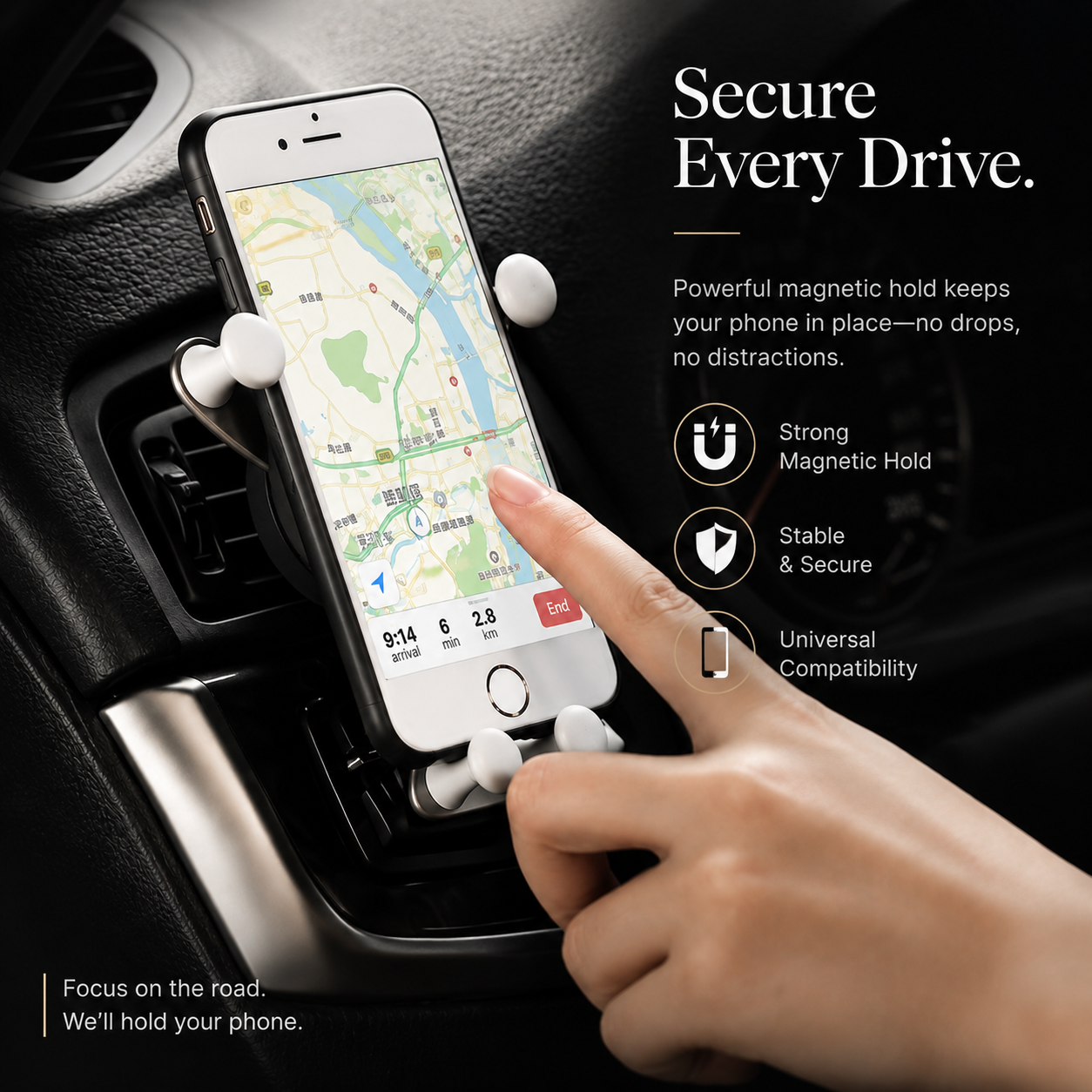 Premium Gravity Car Phone Holder Auto Lock Air Vent Phone Mount Hands-Free Smartphone Holder Anti-Slip Car Mount GPS Compatible with iPhone