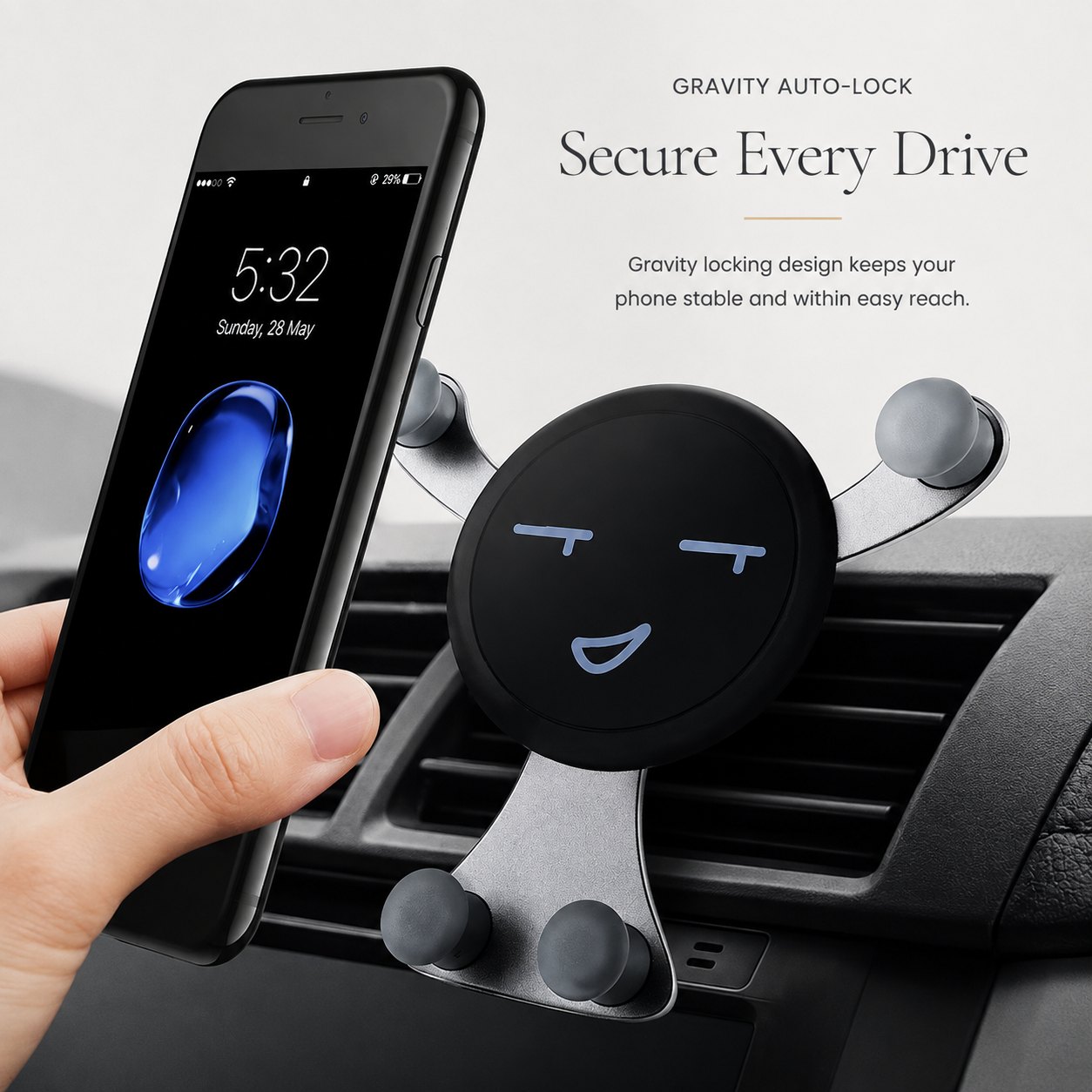 Premium Gravity Car Phone Holder Auto Lock Air Vent Phone Mount Hands-Free Smartphone Holder Anti-Slip Car Mount GPS Compatible with iPhone