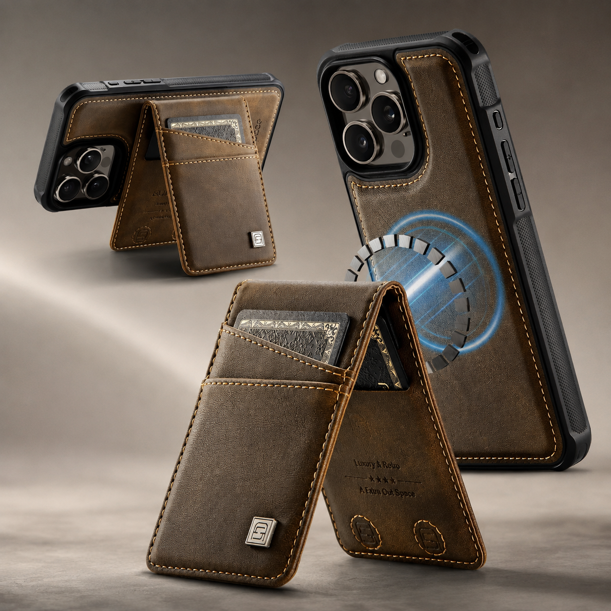 Premium Luxury iPhone Case 2-in-1 Detachable Magnetic Wallet Cover PU Leather Card Holder Cash Pocket Wrist Strap Shockproof Full Protection Slim Design Finish