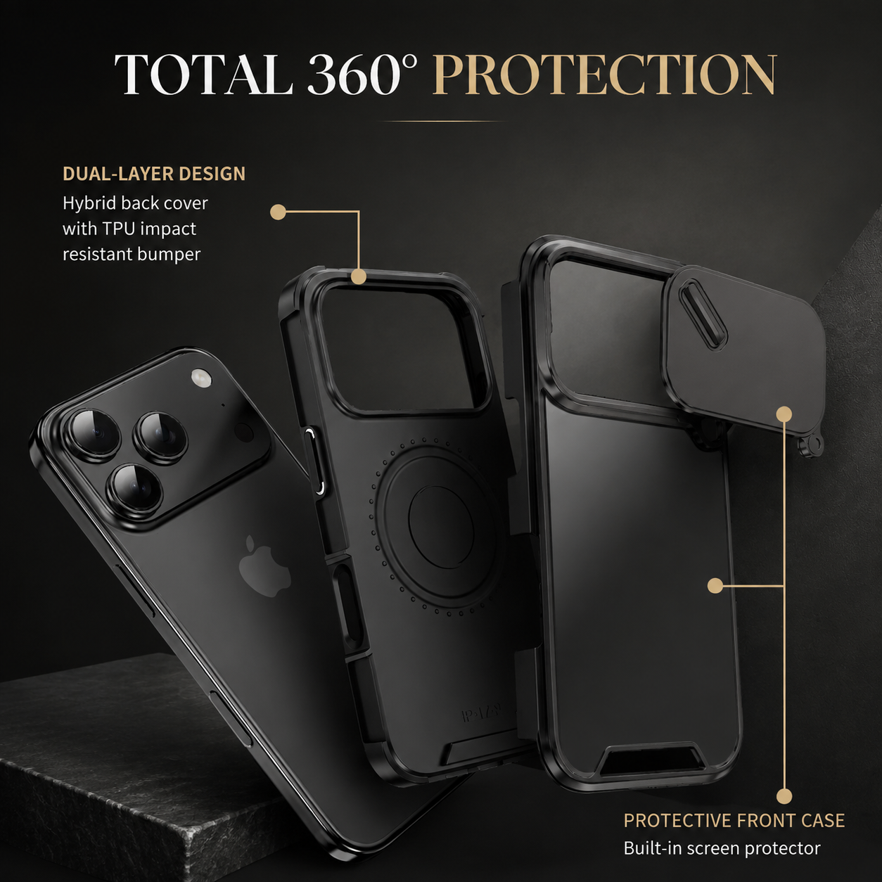 Premium Luxury iPhone Case Anti Collision Shockproof Slide Camera Cover PC TPU Dual Layer Anti Scratch Protective Durable Rugged Design Full Coverage
